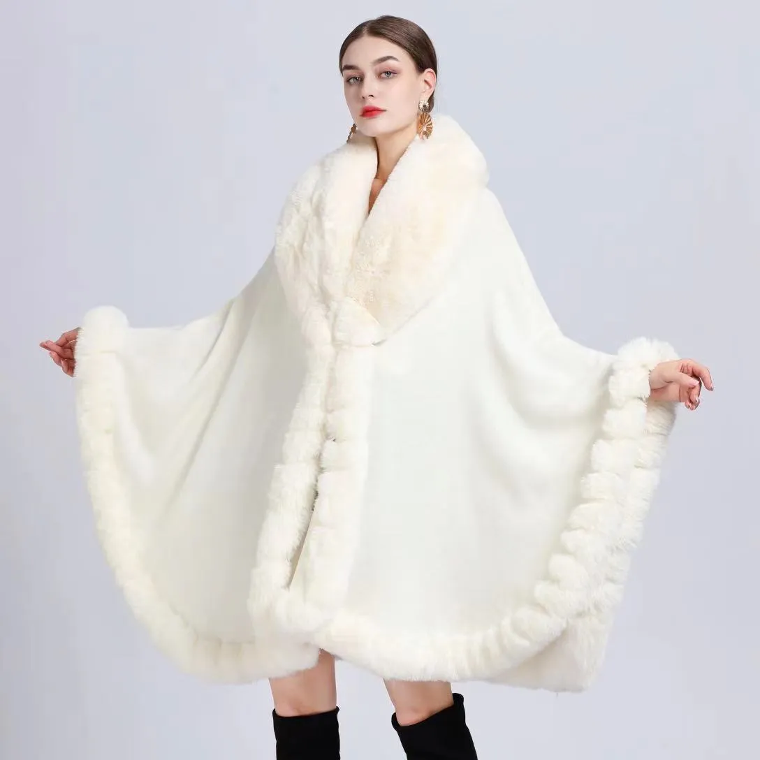 Zima elegancka v lapel faux rex cabbit fur płak