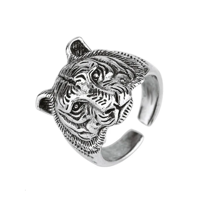 Bagues Masculines En Argent Bague Tête De Tigre Rétro, Bague
