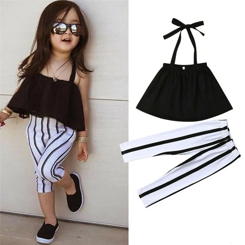 Set di abbigliamento 16t Fashion Summer Girl Cink Topsssiped Pants Outsfits Outfits Girls Abiti 230322