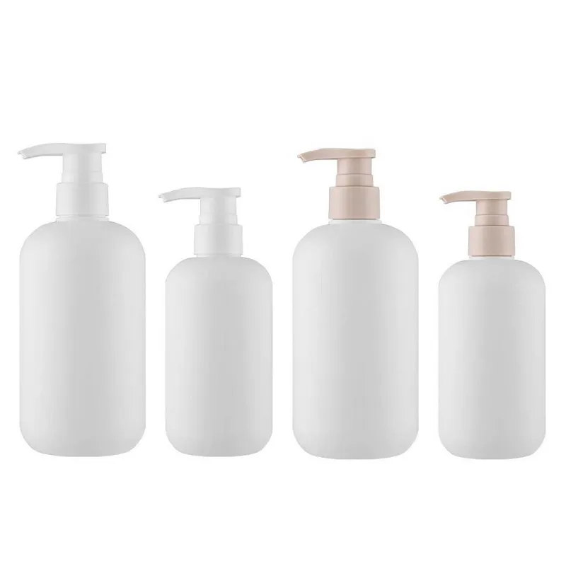 Portable HDPE Plastic White Bottle Lotion Press Pump 300ml 500ml Round Shoulder Refillable Cosmetic Packaging Container Empty Shampoo Bottle
