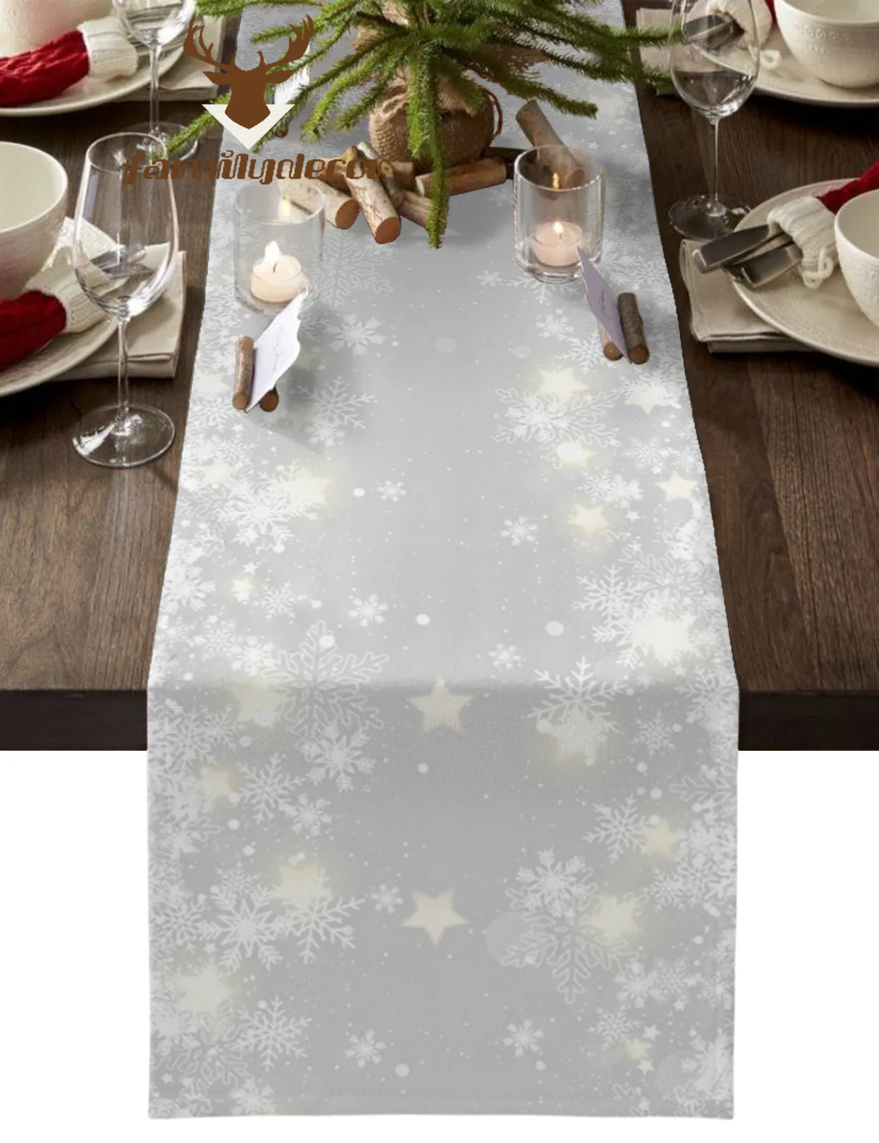 Table Runner Christmas Snowflake Gray Table Runner Home Wedding Table Flag Mat Table Centerpieces Decoration Party Dining Long Tablecloth 230322