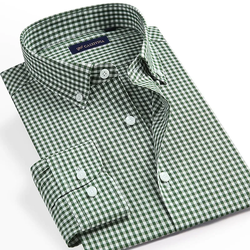 Chemises décontractées pour hommes 100% coton Micro-Plaid à manches longues Vichy Chemise sans poche Col boutonné Décontracté Coupe standard Chemises à carreaux 230322