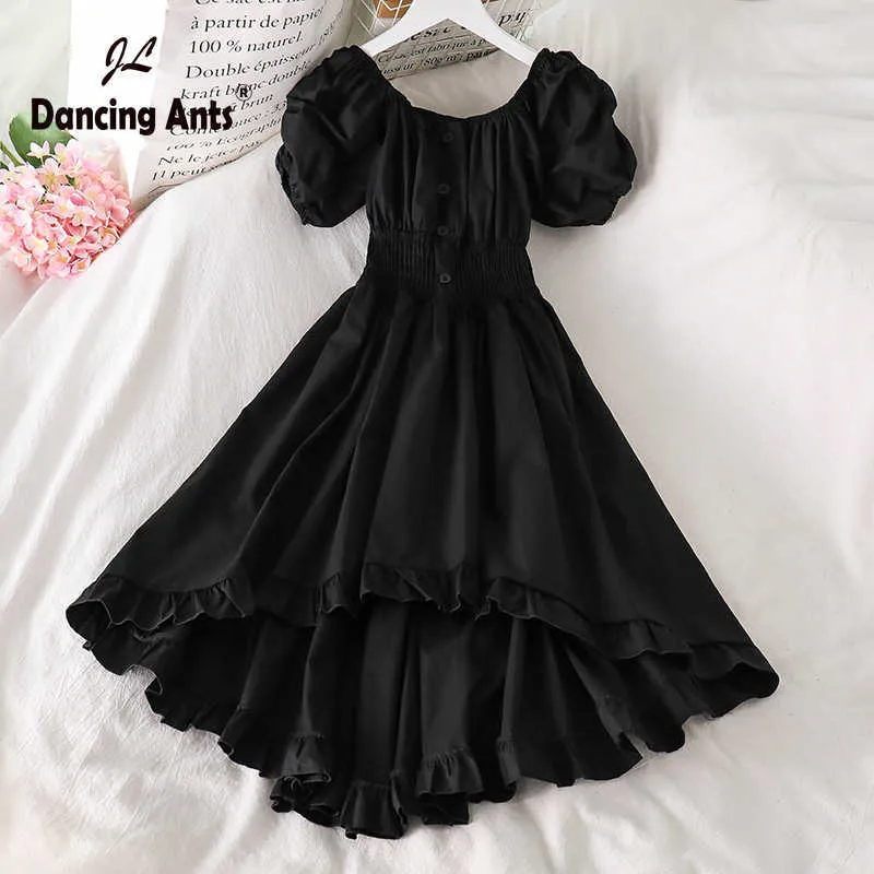 Freizeitkleider Kleider für Damen Vintage Gothic Kleid Elegant O-Ausschnitt Kurze Puffärmel Hohe Taille Mittellang Dark French Chic Vestidos G230322