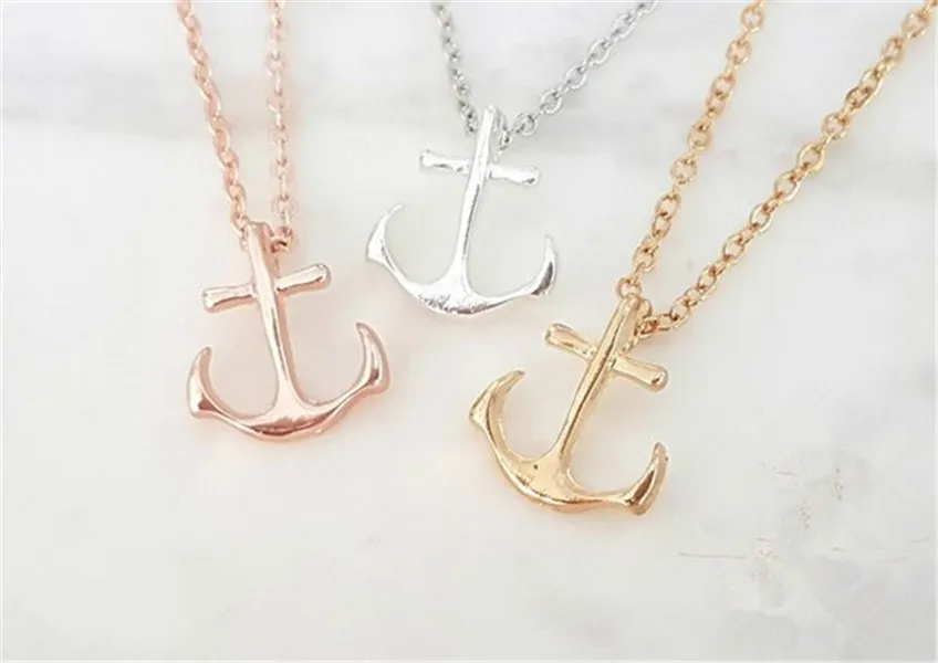 30PCS Gold Silver Tiny Boat Anchor Necklace Sideways Mens Navy Nautical Rudder Necklaces Boat Hooks Necklace for Women