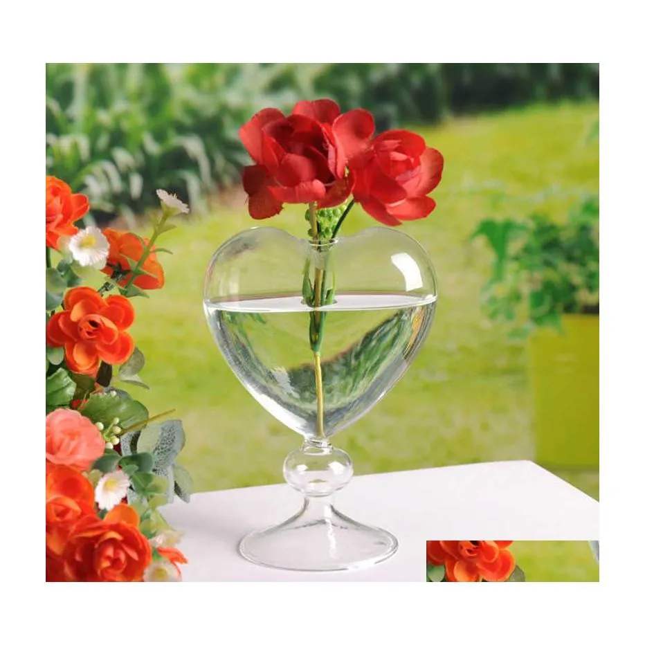 Vaser glas blomkrukor planter hjärta vas stående hem dekoration skrivbord dekorativ bröllop fest dekor 210623 drop leverans garde dhcwn