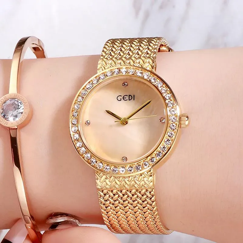 Wristwatches Ladies Watch Diamond Set Alloy Women's Simple Bright Casual Hand Fashionable Golden Luxury Female