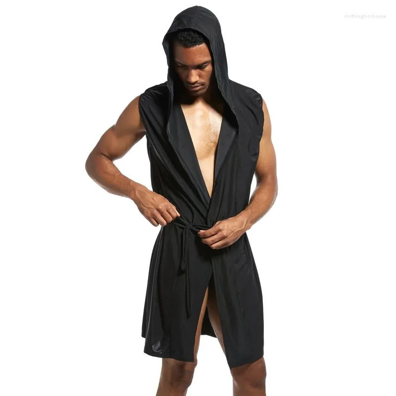 Mens Sleeveless Hooded Bathrobe Sexy Pajama Nightgown For Mens Sleepwear Bathing Gown And Plus Size Batches From Clothingforchoose 16.93 DHgate.Com