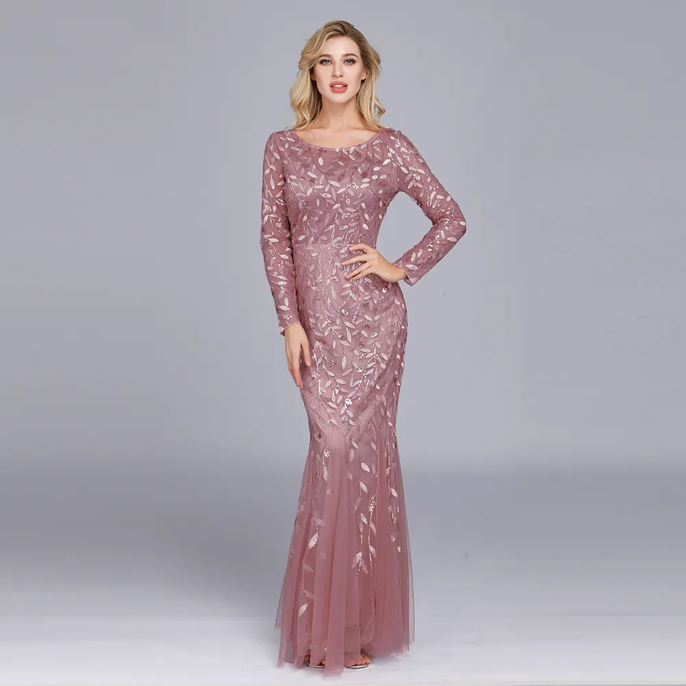 Elegant Mermaid Evening Dress: O-Neck, Full Sleeve Lace Appliques ...