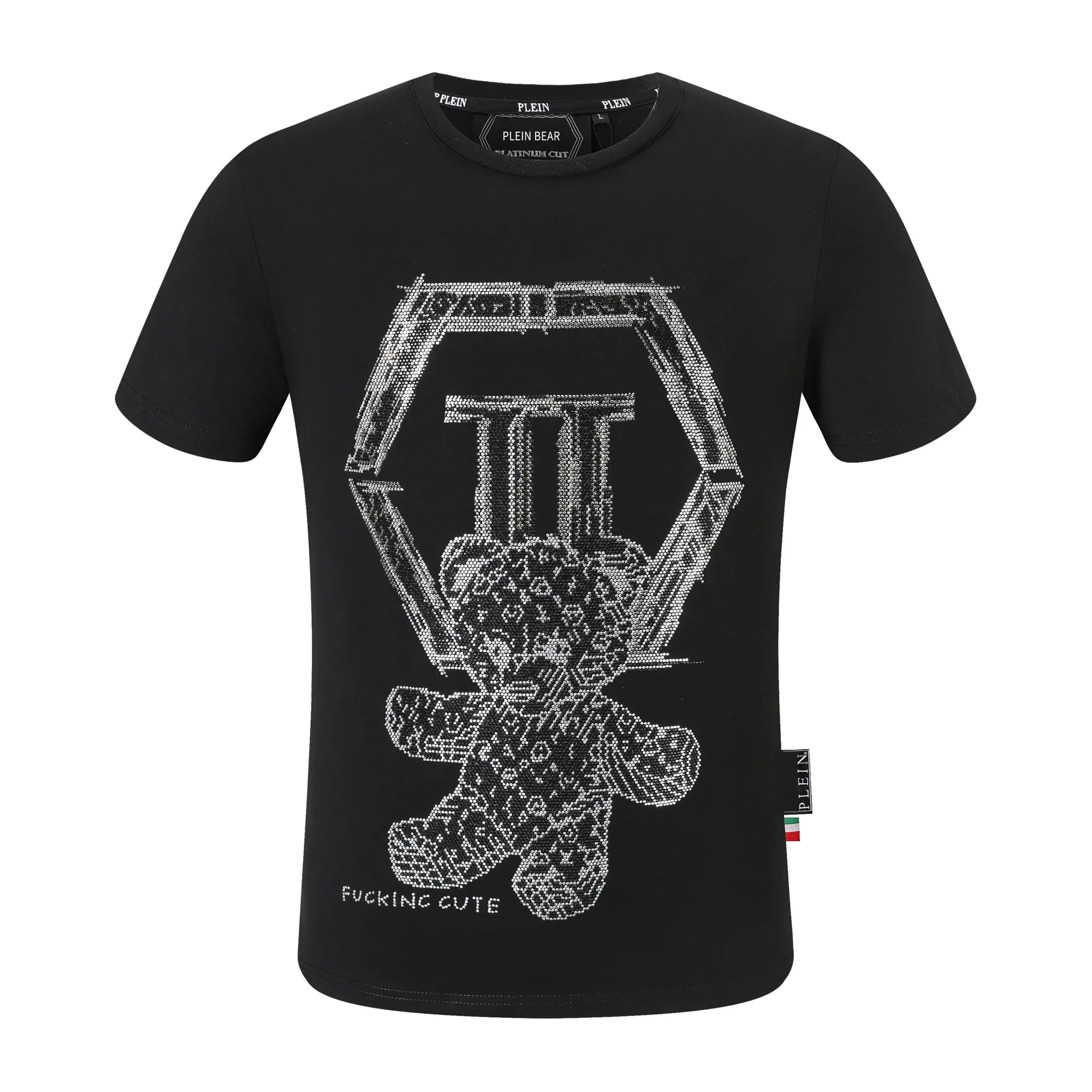 PLEIN BEAR T SHIRT męskie markowe koszulki odzież marki Rhinestone PP czaszka męska koszulka z okrągłym dekoltem SS TEDDY SZKŁO I PLEIN z kryształami Hip-Hop Tshirt koszulki 161208