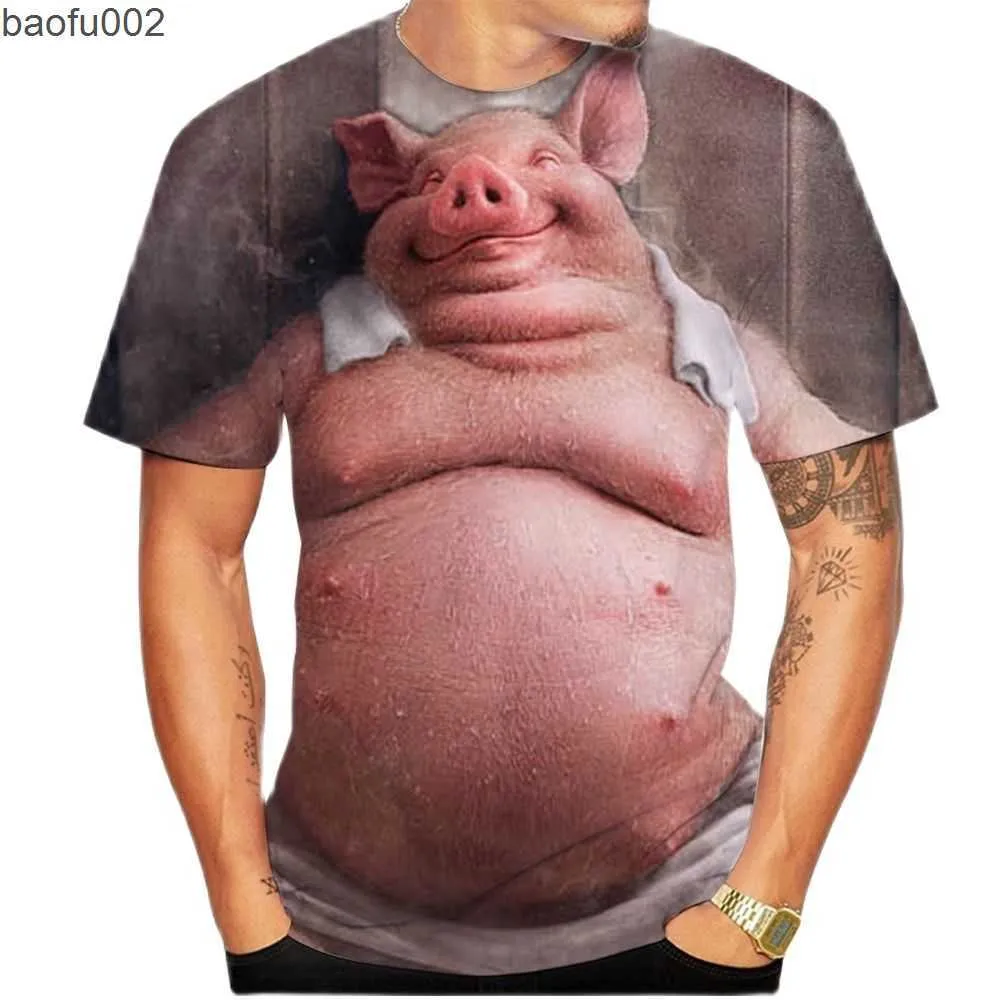 Herr t-shirts 2022 sommar t-shirts populära nyhet djur gris 3d tryck t-shirt roliga grisar avslappnad topp andningsbar och bekväm sof t-shirt män w0322