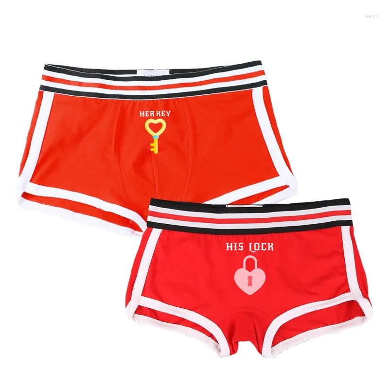 Caleçon serrure et clé confortable Couple amoureux sous-vêtements coton Boxer Hombre hommes Shorts Homme Lingerie femmes culottes