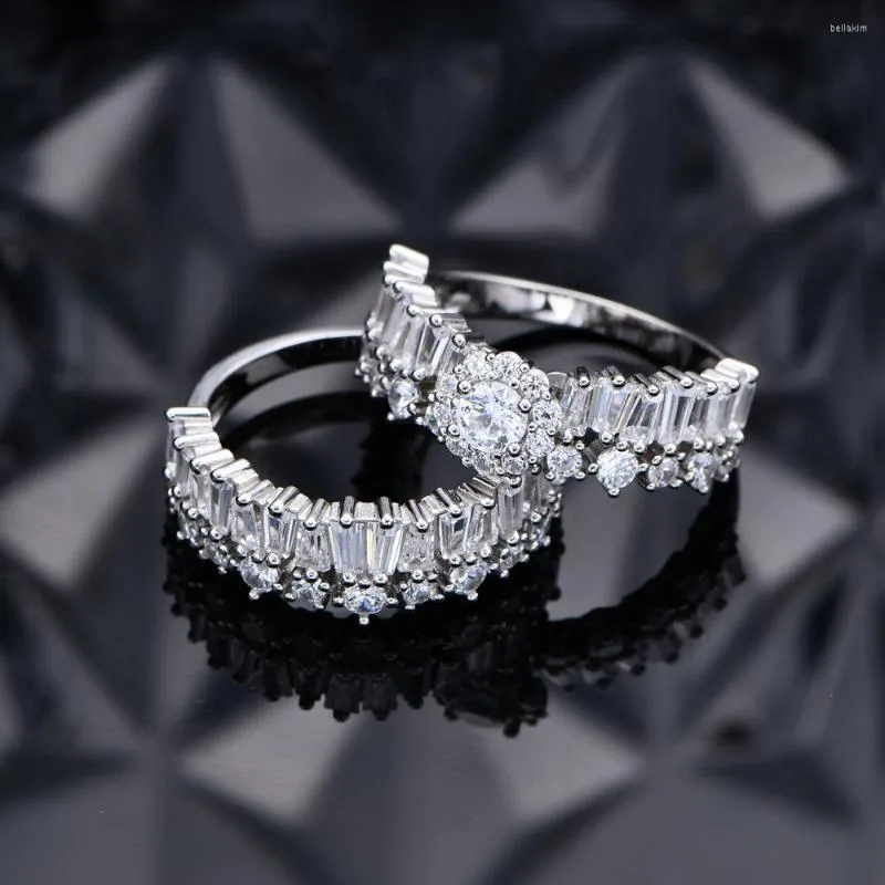 Pierścienie klastra 2023 Nieregularny Diamond Pierścień Diamond Pierścień Kobieta i American Twin Style dwuczęściowy zestaw S925 Srebrny