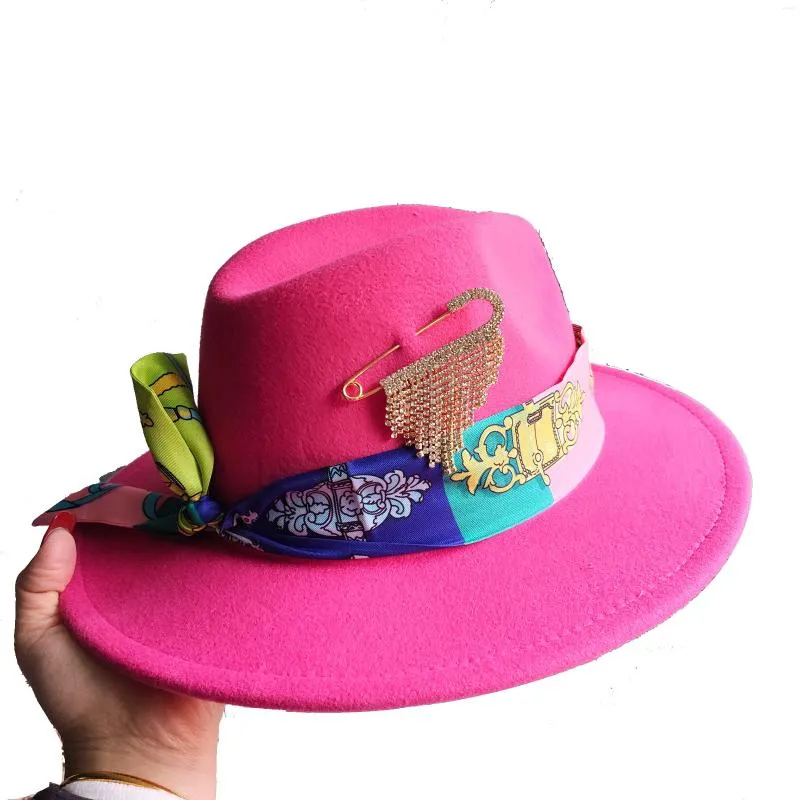 Basker Rose Bright Diamond Accessories Hand Sydd fedora hatt oregelbunden färg justerbar unisex filt jazz