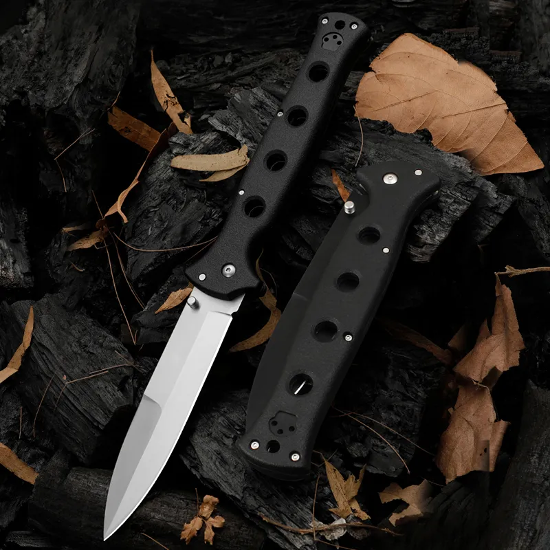 Promotion 10ACXC Couteau pliant AUS10A Lame en satin / oxyde noir Griv-Ex Poignée en tôle d'acier inoxydable Survival Tactical Folder Knives with Retail Box