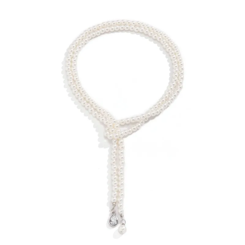 Слоистые жемчужные шарики цепь с хрустальным подвесным ожерельем для женщин с длинными кисточками колье модные украшения на шее аксессуары