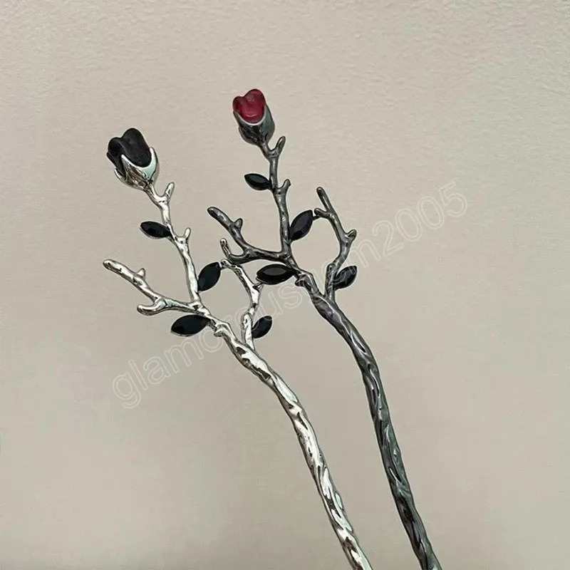 Vintage Rose Flowers Hair Sticks For Women Exquisite Elegant Rose Alloy Hairpins Headdress Hair Accessories Jewelry Gifts