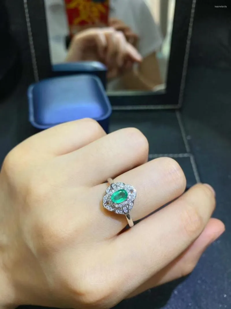 Cluster Rings Fine Natural Emerald Ring 925 Silver Lady Gift Simple Birthday Present Wedding 4 6mm