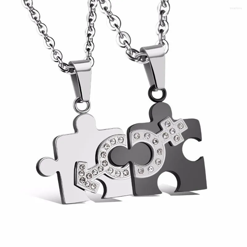 Pendant Necklaces Matching 2pcs Set Stainless Steel Puzzle Piece Lovers Couple Love Necklace Valentine's Day Gifts For Women Men