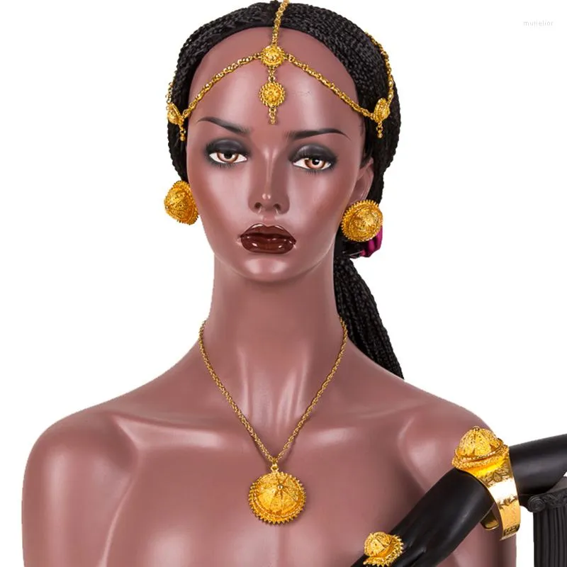 Ketting oorbellen stelen gouden kleur ethiopische sieraden bruid bruid voorhoofd stukken Afrika eritrea habesha cadeau haar pice voor vrouwen