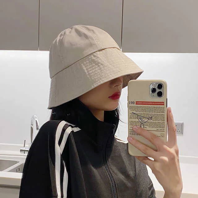 Korean Style Wide Brim Korean Bucket Hat For Women Sun Protection