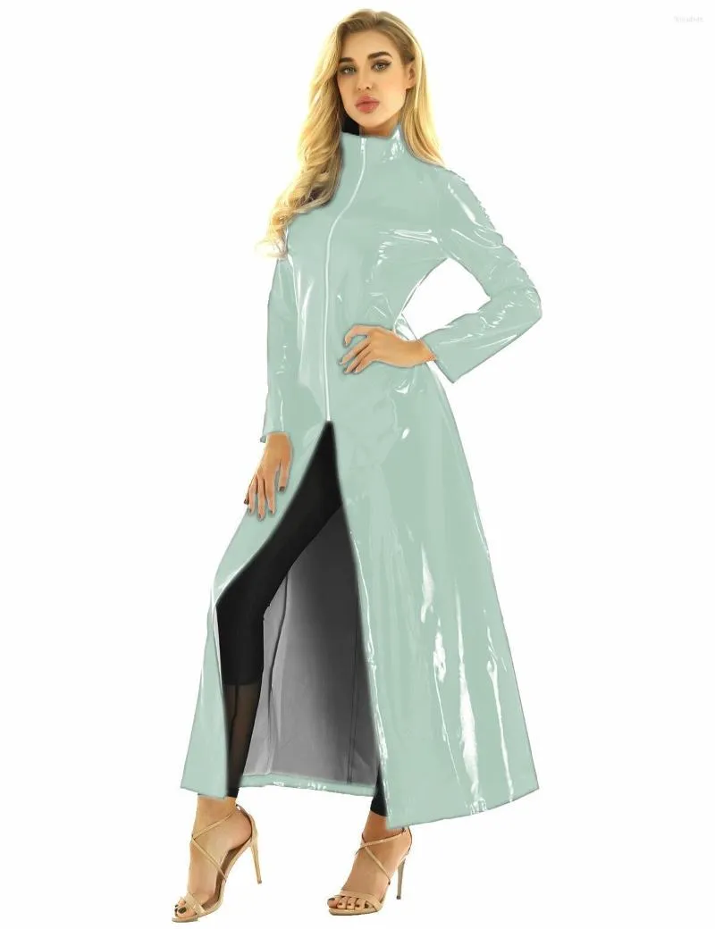 Robes décontractées de haute qualité femme fermeture à manches longues avant PVC robe dames fête clubwear costume fétiche exotique