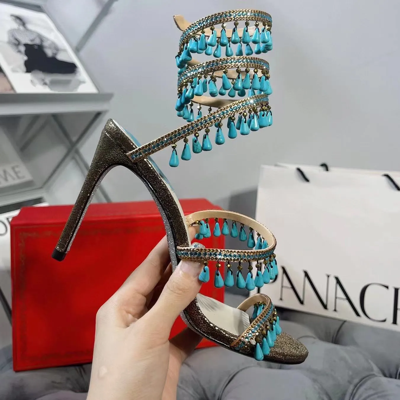 Save Big on Bulk Rene Caovilla Chandelier Heels RENE CAOVILLA Crystals  Embellished Satin Pumps Women Sandals Top Quality Black Stiletto Heel  Sandals