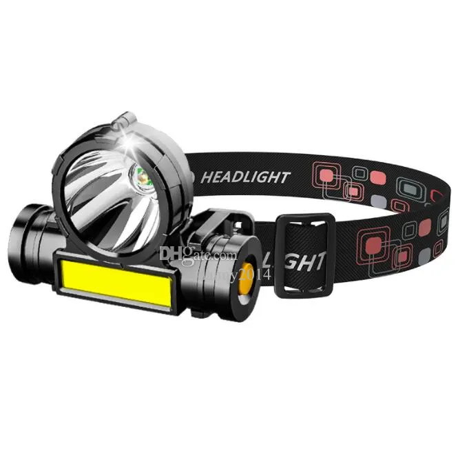 Highlight Led Headlamp Double source de lumière COB Phares Étanche USB Rechargeable Phares Pêche en plein air Chasse Tête Lampe Lumières