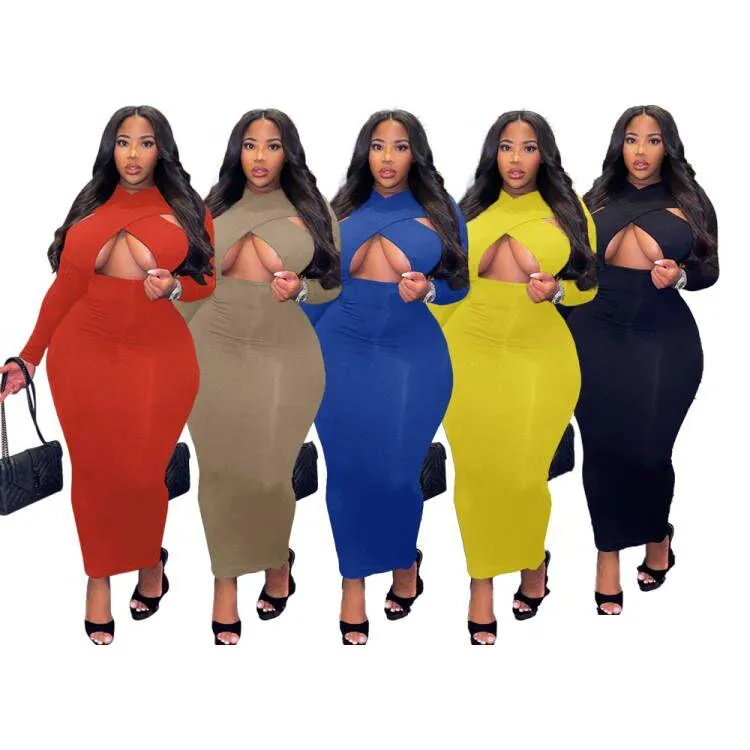 Casual Dresses Plus Size Women Dress 2023 Criss-Crossed Style Hollow Out Sexy Ladies Party BodyCon Elegant Club 4xl 5xl