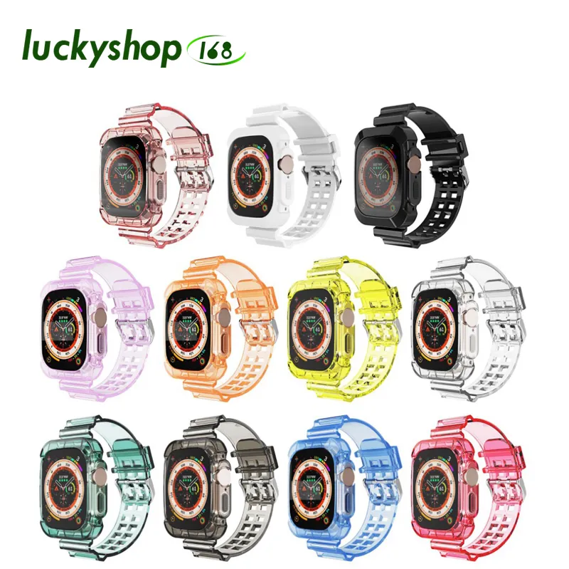 스마트 스트랩 투명 TPU 보호 케이스 스트랩 웨이브 밴드 스포츠 팔찌 밴드 FIT IWATCH SERIES 8 ULTRA 7 6 SE 5 4 3 APPLE WATCH 38 42 40 41 44 45 49mm Wristband