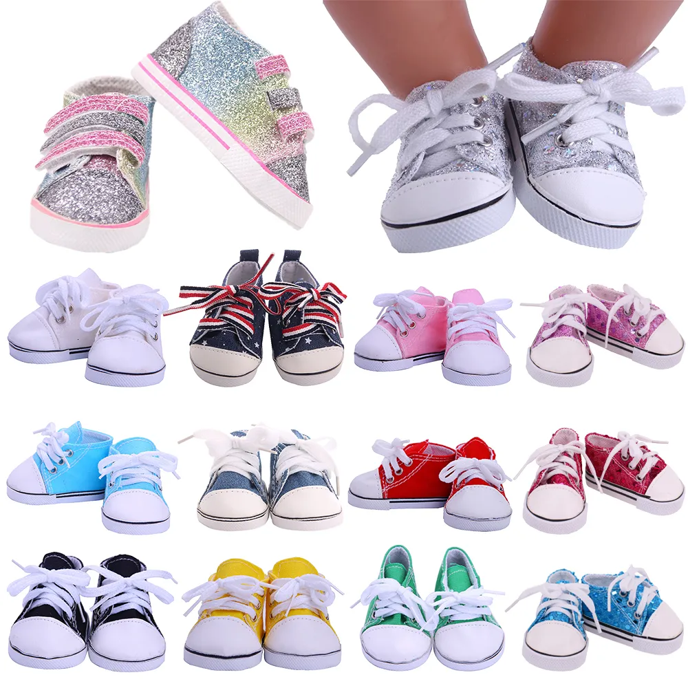 Doll -accessoires 14 stijlen 7 cm canvas schoenen kleding voor 43 geboren baby 18 inch Amerikaans meisje speelgoed onze generatie 230322