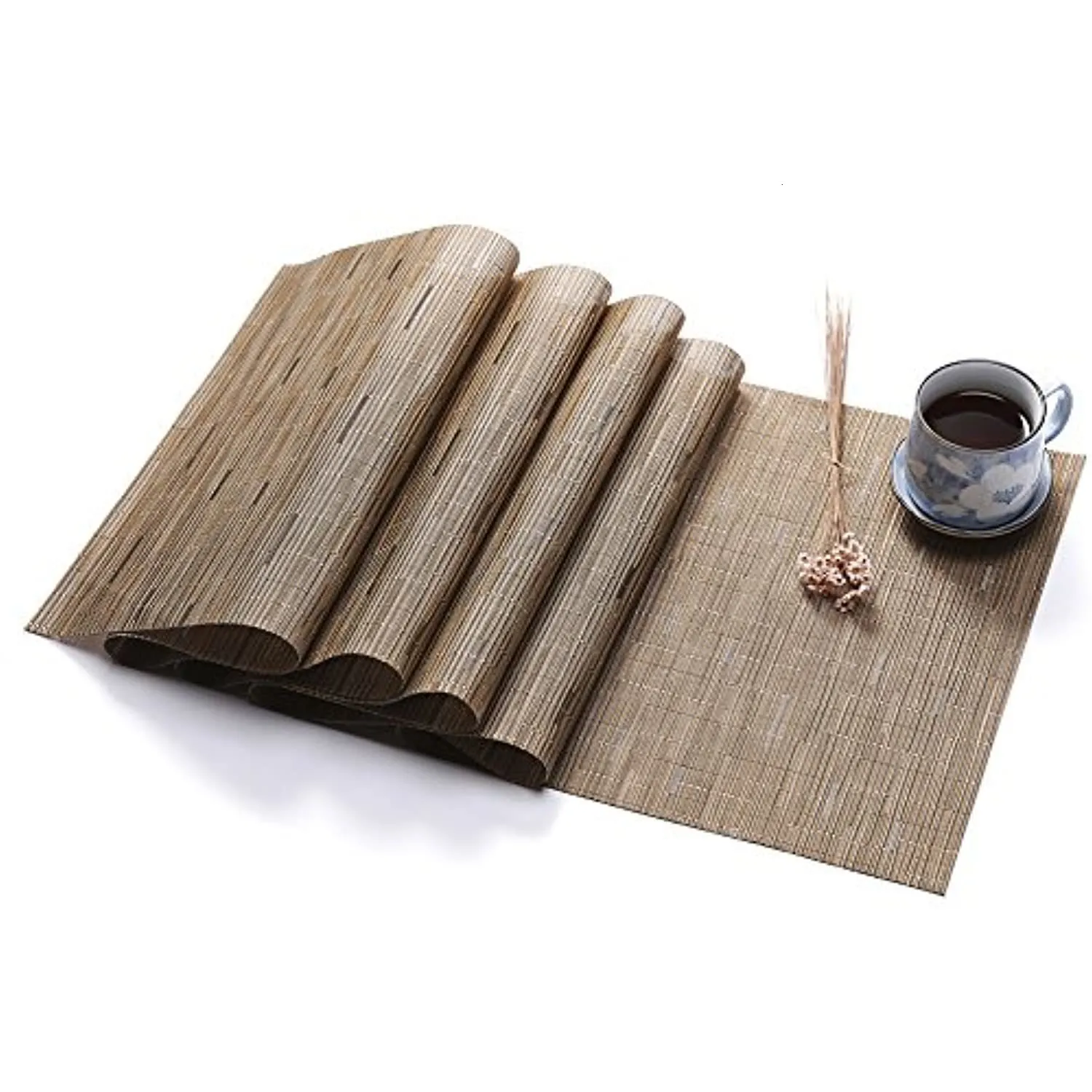 Tabell Runner Solid Color PVC Vinyl Table Runner Set Bamboo Mönster Värmebeständiga bordsmattor Bord Dekoration Tillbehör Hem Tabellduk 230322