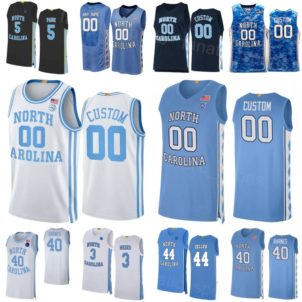 North Carolina Tar Heels College 40 Harrison Barnes Jersey Basketball 52 James Worthy 44 Tyler Zeller 42 Jerry Stackhouse 5 Marcus Paige Kennedy Meeks Homens Crianças NCAA