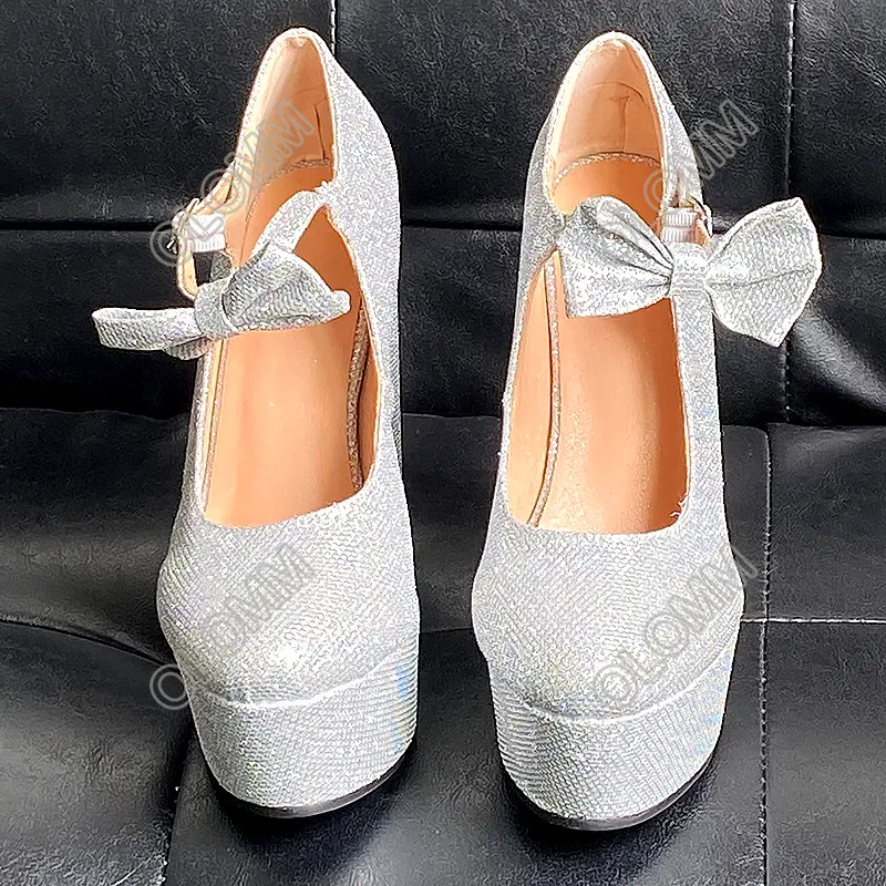 Olomm Handmade Women Pumps Glitter Zeppe Tacchi Punta tonda Damigella d'onore Splendido argento Wedding Club Wear Scarpe Donna Taglia USA 5-20