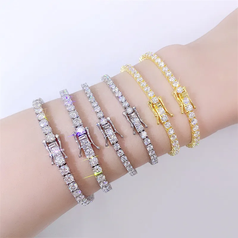 Jewelry bracelets 3mm Tennis Ins Hot Selling 925 sterling Silver moissanite Hip Hop Single Stone Men's Tennis Chain HipHop Jewelry bracelet