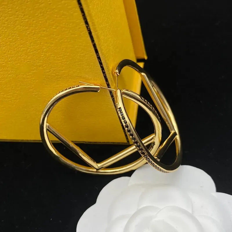 TOP Orecchini a cerchio da donna Orecchini in oro Gioielli di design Orecchini in argento 925 Cerchi con diamanti di lusso Design con lettera di marca Huggie F Con scatola