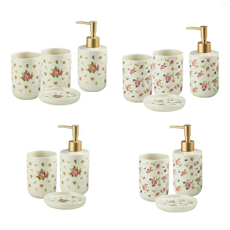 Ensemble d'accessoires de bain en céramique salle de bain Roses modèle distributeur de Lotion gobelet artisanat exquis décorations de porte-savon