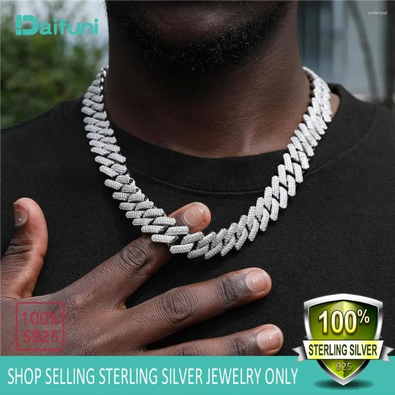 Chains Daifuni 10MM 925 Sterling Silver Setting D Color Moissanite Link Miami Chain Necklace For Mens Rapper Rap Hip-Hop Cuban Jewelry