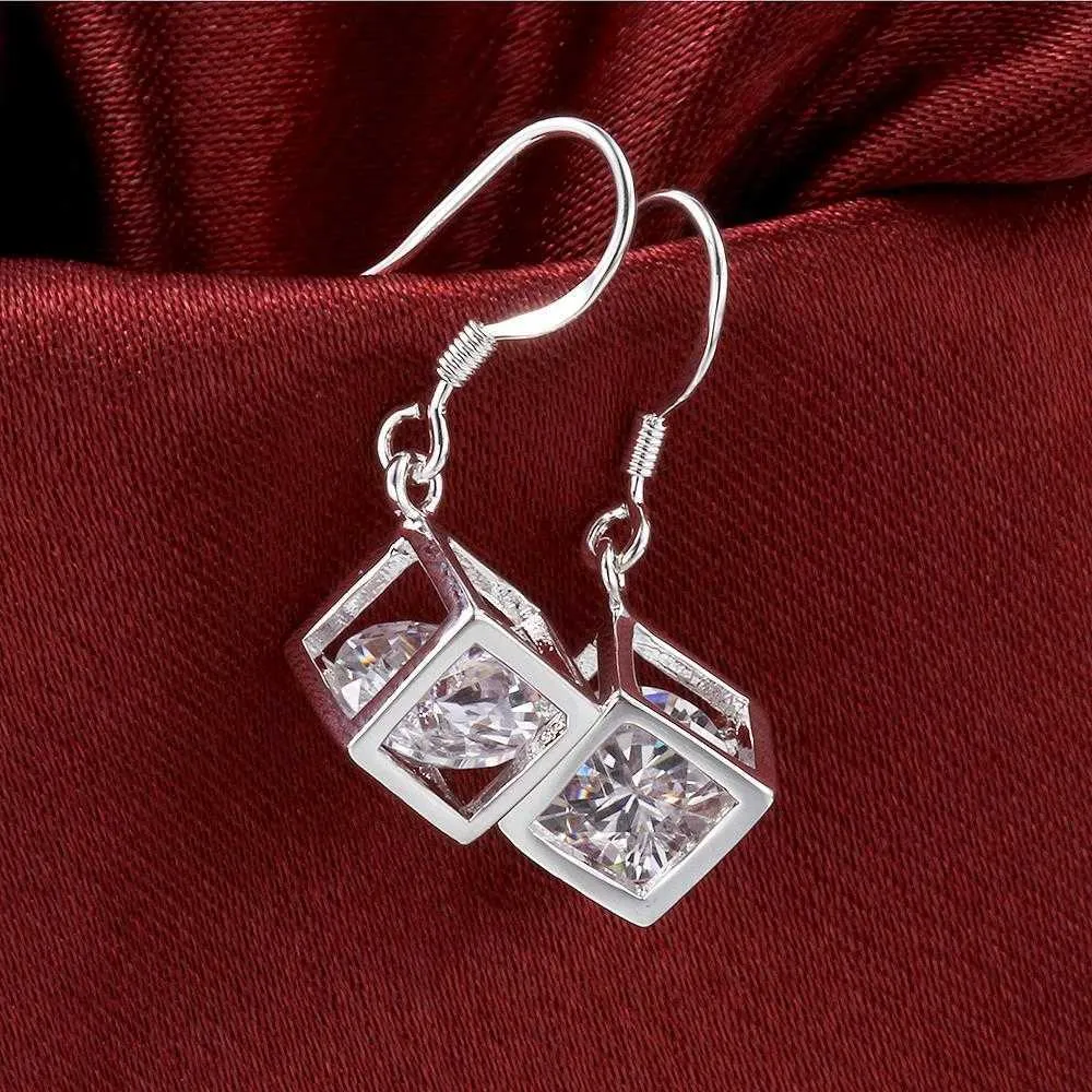 Charme Hot Pretty 925 Sterling Silver noble Crystal treillis Boucles d'oreilles pour les femmes Sweet romantique fête de mariage Bijoux Cadeaux de vacances Z0323