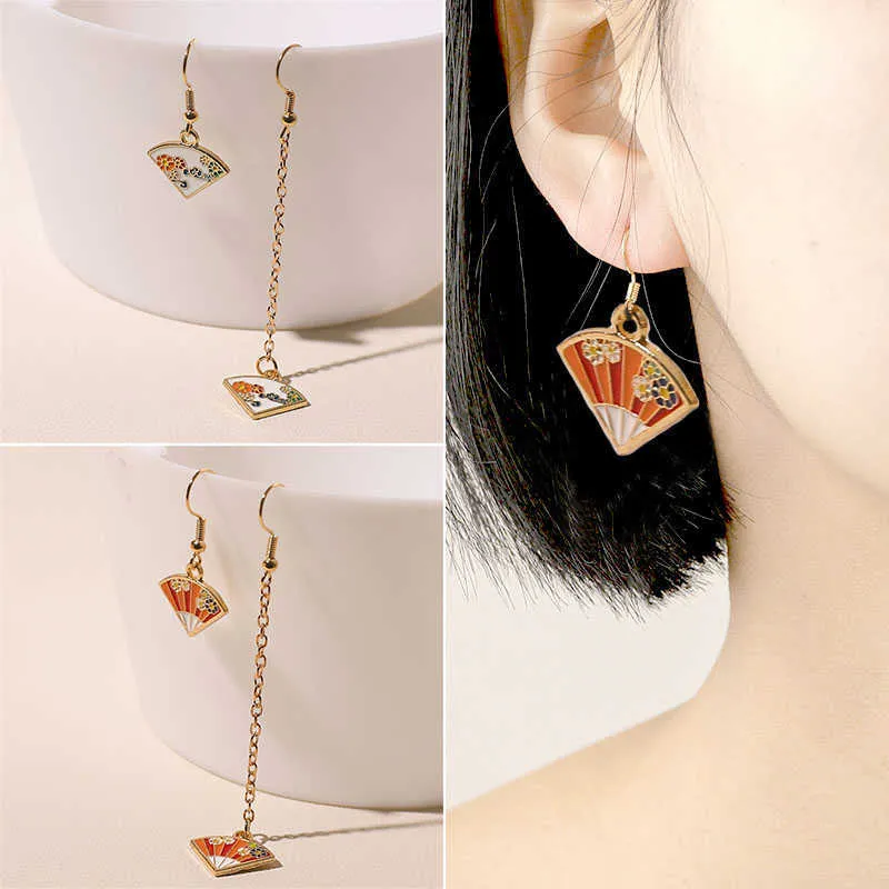 Charm Fashion Retro Asymmetric Long Tassel Dangle Fan Earrings Chinese Plum Alloy National Style Eardrop For Women Jewelry Gifts Z0323