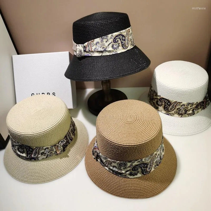 Chapeaux à large bord 2023 été pour femmes mode coréenne chapeau de seau voyage sauvage protection solaire paille japon simple ruban casquette noire