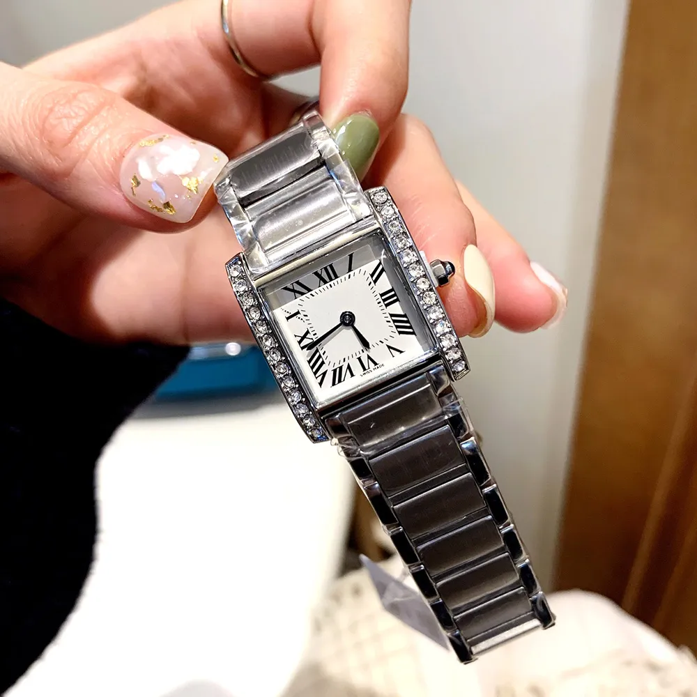 Zegarki damskie Mechanizm kwarcowy Japonia Bateria 25 mm Szerokość Lady Watch Diament Bezel Oryginalne zapięcie Sukienka Zegarek na rękę Splash Wodoodporna stal nierdzewna Montre De Luxe