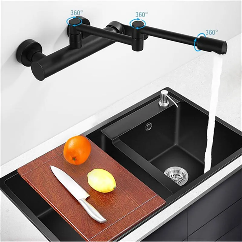 Kitchen Faucets LIUYUE Faucet Black/Chrome Brass Dual Hole 360 Rotate Bathroom Fold-able Cold Mixer Taps Torneiras De Cozinha