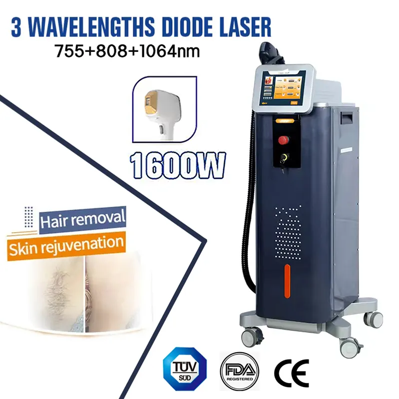 Máquina de laser de diodo profissional 808nm Máquina de remoção de cabelo permanente a laser de gelo 3 comprimentos de onda 10 milhões de shorts