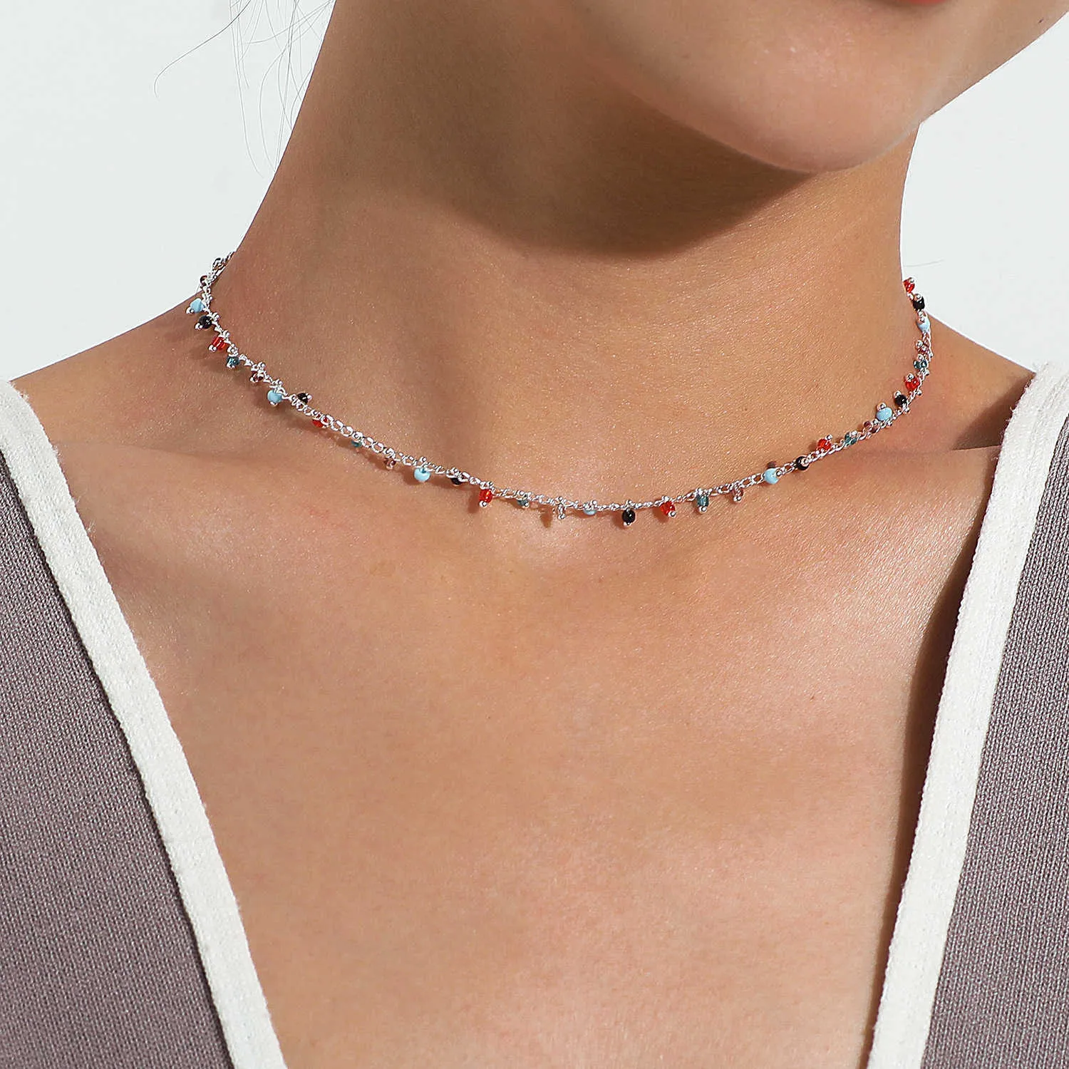 Collane con ciondolo Collana girocollo con perline di cristallo acrilico colorato boemo Collana con catena di perline fatta a mano di tendenza semplice per gioielli regalo per le donne Z0321