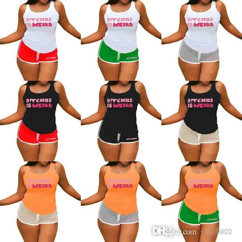 Einzelhandel Mode Sommer Outfits Frauen Trainingsanzüge Brief Gedruckt Tank Top und Shorts 2 Stück Set Sport Yoga Hosen Anzug