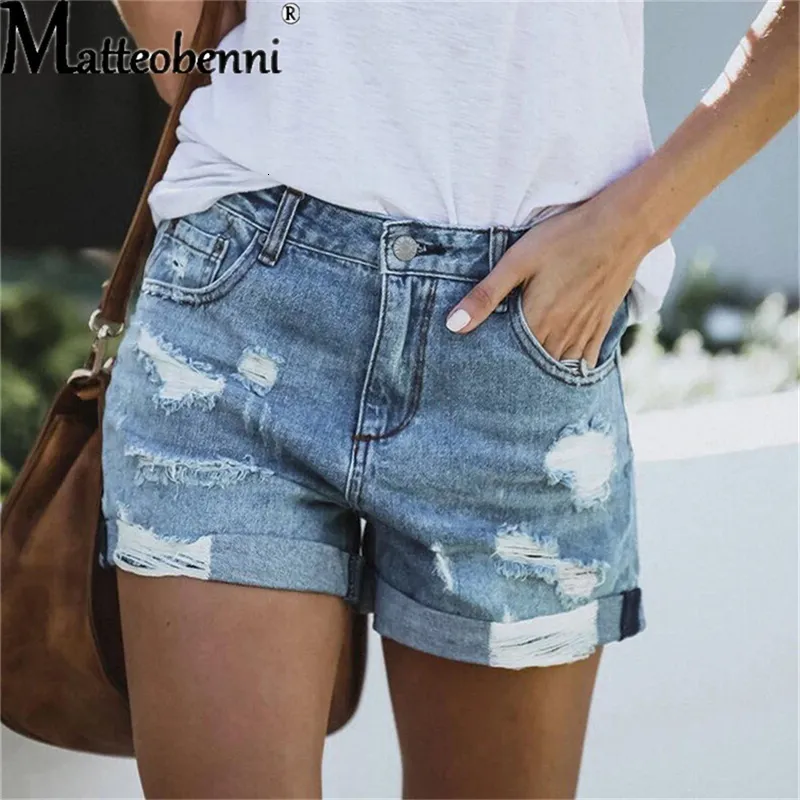 Frauen Shorts Sommer Denim Casual Mode Lose Loch Jeans Mit Taschen Street Booty 230322