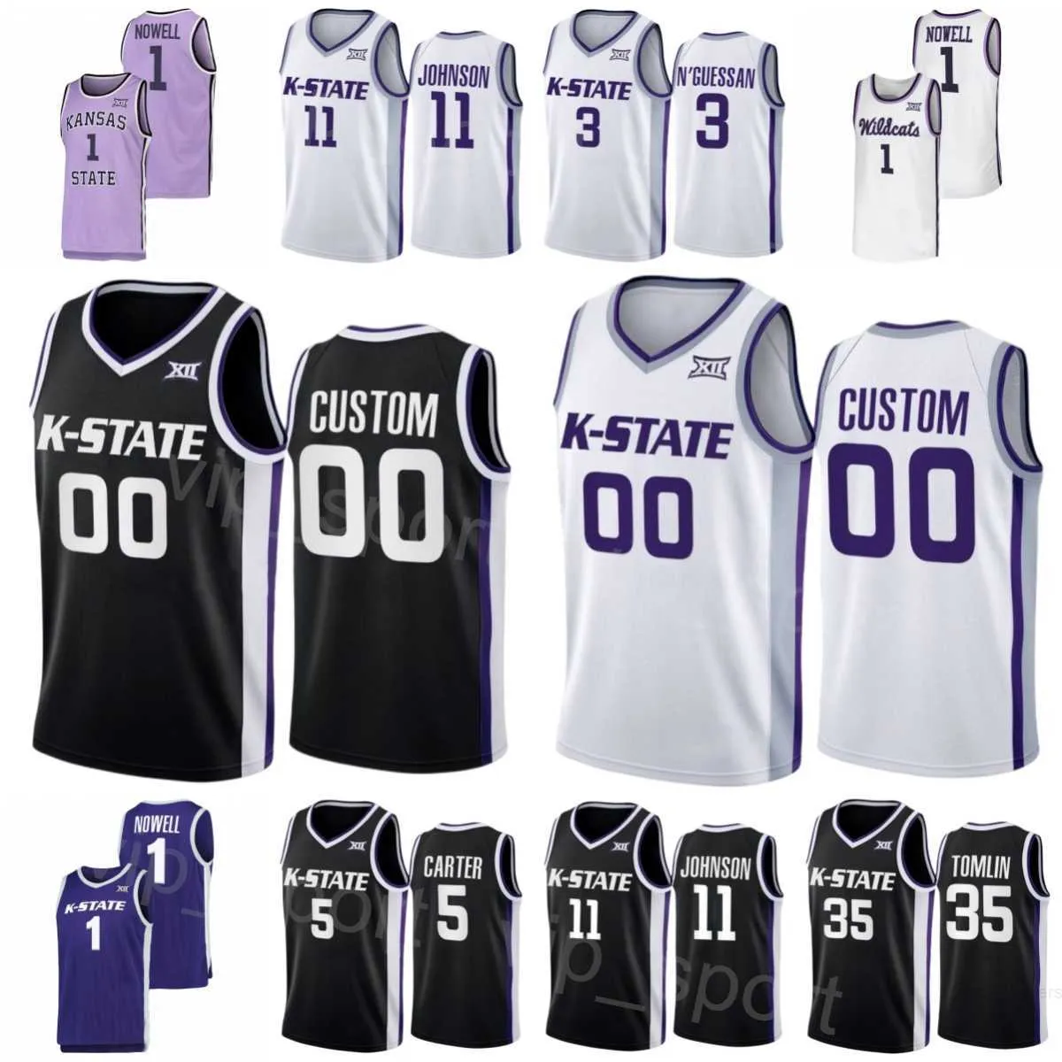 Kansas State Wildcats 13 Desi Sills Jerseys College Basketball 3 David Nguessan 5 Cam Carter 11 Keyontae Johnson 1 Markquis Nowell 35 Naeqwan Tomlin Hafdery NCAA