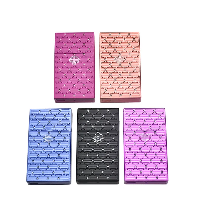 110mm Lady Cigarette Cases Tobacco Box Automatically Open Storage Cigarette Cases with Diamond Lighters Smoking Accessories