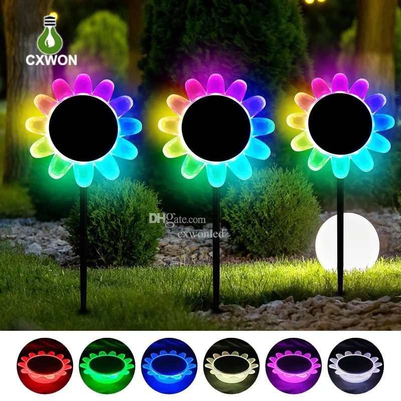 Solar Garden Lights RGB Waterproof Outdoor Sunflower Floating Lights with 4 Modes IP68