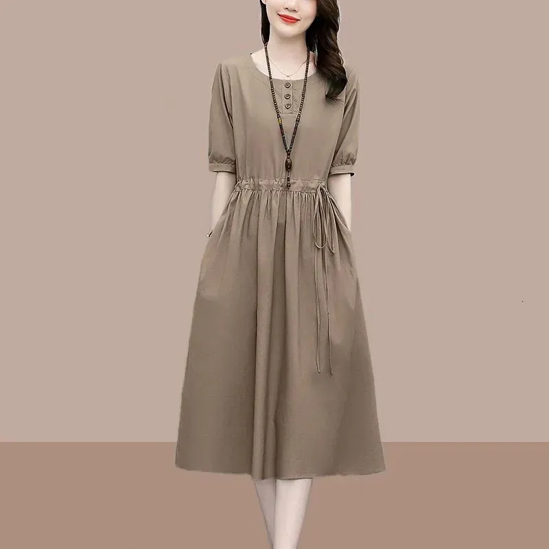 white christmas dresses Cotton Dress Casual Loose Soft Dresses Long sleeves Midi Dress – Ethnic  Fashville main image 0